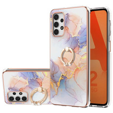 For Samsung Galaxy A32 5G Electroplating Pattern IMD TPU Shockproof Case with Rhinestone Ring Holder(Milky Way White Marble)