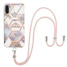 For Samsung Galaxy A11 / M11 Electroplating Splicing Marble Flower Pattern TPU Shockproof Case with Lanyard(Imperial Crown)