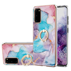For Samsung Galaxy S20 Electroplating Pattern IMD TPU Shockproof Case with Rhinestone Ring Holder(Milky Way Blue Marble)