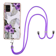 For Samsung Galaxy A51 5G Electroplating Pattern IMD TPU Shockproof Case with Neck Lanyard(Purple Flower) For Samsung Galaxy A51 5G Electroplating Pattern IMD TPU Shockproof Case with Neck Lanyard(Purple Flower)