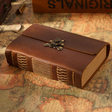 Handmade Sketchbook Cowhide Notebook Retro Notepad Notebook Diary Gift(Crazy Horse - Yellow Brown)