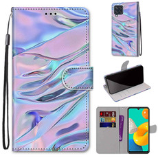 For Samsung Galaxy M32 4G / F22 Coloured Drawing Cross Texture Horizontal Flip PU Leather Case with Holder & Card Slots & Wallet & Lanyard(Fluorescent Water Texture)