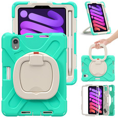 For iPad mini 6 Silicone + PC Protective Tablet Case with Holder & Shoulder Strap(Mint Green)