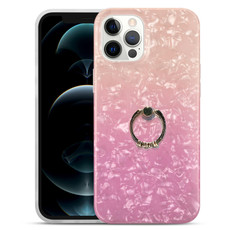 For iPhone 11 Pro Max Gradient Color Shell Texture IMD TPU Shockproof Case with Ring Holder (Gradient Orange Pink)