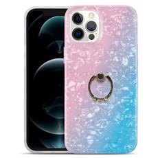 For iPhone 11 Pro Gradient Color Shell Texture IMD TPU Shockproof Case with Ring Holder (Gradient Pink Blue)