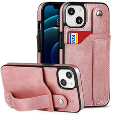 For iPhone 13 Crazy Horse Texture Shockproof TPU + PU Leather Case with Card Slot & Wrist Strap Holder(Rose Gold) For iPhone 13 Crazy Horse Texture Shockproof TPU + PU Leather Case with Card Slot & Wrist Strap Holder(Rose Gold)
