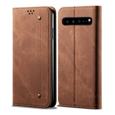 For Galaxy S10 5G Denim Texture Casual Style Horizontal Flip Leather Case with Holder & Card Slots & Wallet(Brown)