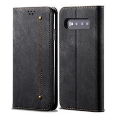 For Galaxy S10+ Denim Texture Casual Style Horizontal Flip Leather Case with Holder & Card Slots & Wallet(Black)