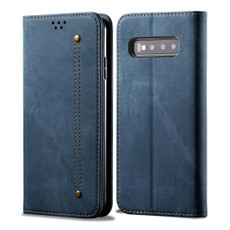 For Galaxy S10 Denim Texture Casual Style Horizontal Flip Leather Case with Holder & Card Slots & Wallet(Blue)