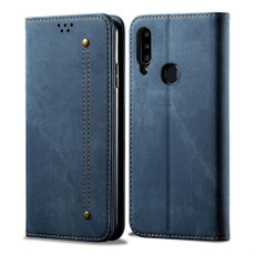 For Galaxy A20s Denim Texture Casual Style Horizontal Flip Leather Case with Holder & Card Slots & Wallet(Blue)