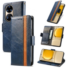 For Huawei P50 CaseNeo Business Splicing Dual Magnetic Buckle Horizontal Flip PU Leather Case with Holder & Card Slots & Wallet(Blue)