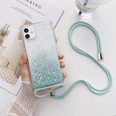 For iPhone 12 mini Gradient Glitter Powder Epoxy TPU Thickened Acrylic Shockproof Case with Round Neck Lanyard (Glacier Blue) For iPhone 12 mini Gradient Glitter Powder Epoxy TPU Thickened Acrylic Shockproof Case with Round Neck Lanyard (Glacier Blue)