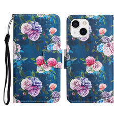 For iPhone 13 Painted Pattern Horizontal Flip Leather Case with Holder & Card Slot & Wallet(Fluorescent Rose)