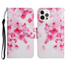 For iPhone 12 Pro Max Painted Pattern Horizontal Flip Leather Case with Holder & Card Slot & Wallet(Red Flower)