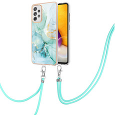 For Samsung Galaxy A72 5G / 4G Electroplating Marble Pattern IMD TPU Shockproof Case with Neck Lanyard(Green 003)