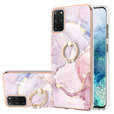 For Samsung Galaxy S20+ Electroplating Marble Pattern IMD TPU Shockproof Case with Ring Holder(Rose Gold 005)
