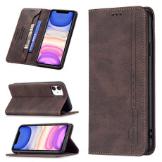 For iPhone 11 Magnetic RFID Blocking Anti-Theft Leather Case with Holder & Card Slots & Wallet (Brown)