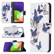 For Samsung Galaxy A22 4G Colored Drawing Pattern Horizontal Flip Leather Phone Case with Holder & Card Slots & Wallet(Butterflies)