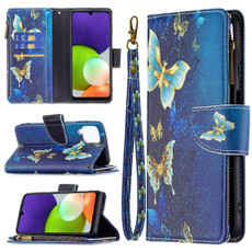 For Samsung Galaxy A22 4G Colored Drawing Pattern Zipper Horizontal Flip Leather Phone Case with Holder & Card Slots & Wallet(Gold Butterfly) For Samsung Galaxy A22 4G Colored Drawing Pattern Zipper Horizontal Flip Leather Phone Case with Holder & Card Slots & Wallet(Gold Butterfly)
