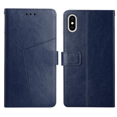 For iPhone X / XS Y Stitching Horizontal Flip Leather Phone Case with Holder & Card Slots & Wallet & Photo Frame(Blue)