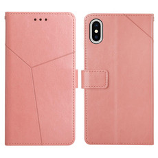 For iPhone XS Max Y Stitching Horizontal Flip Leather Phone Case with Holder & Card Slots & Wallet & Photo Frame(Rose Gold)