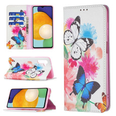 For Samsung Galaxy A13 5G Colored Drawing Pattern Invisible Magnetic Horizontal Flip Phone Leather Case with Holder & Card Slots & Wallet(Two Butterflies)