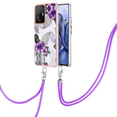 For Xiaomi Mi 11T / Mi 11T Pro Electroplating IMD TPU Phone Case with Lanyard(Purple Flower)