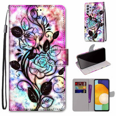 For Samsung Galaxy A33 5G Coloured Drawing Cross Texture Horizontal Flip Leather Phone Case with Holder & Card Slots & Wallet & Lanyard(Color Bottom Hollow Flower)