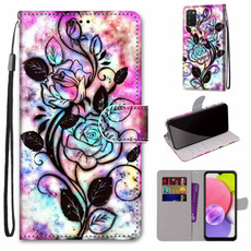 For Samsung Galaxy A03s 166mm Version Coloured Drawing Cross Texture Horizontal Flip Leather Phone Case with Holder & Card Slots & Wallet & Lanyard(Color Bottom Hollow Flower)