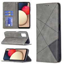 For Samsung Galaxy A03s 166mm Rhombus Texture Magnetic Leather Phone Case(Grey)