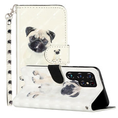 For Samsung Galaxy S22 Ultra 5G 3D Pattern Horizontal Flip PU Leather Phone Case(Pug)