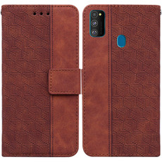 For Samsung Galaxy M30s / M21 Geometric Embossed Leather Phone Case(Brown)