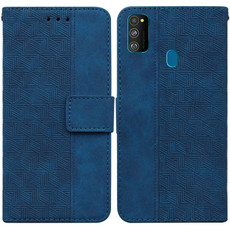 For Samsung Galaxy M30s / M21 Geometric Embossed Leather Phone Case(Blue)