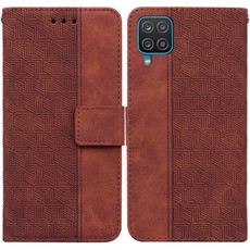 For Samsung Galaxy A22 4G Geometric Embossed Leather Phone Case(Brown)