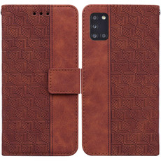 For Samsung Galaxy A31 Geometric Embossed Leather Phone Case(Brown)