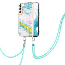 For Samsung Galaxy S22+ 5G Electroplating Marble IMD TPU Phone Case with Lanyard(Green 004)
