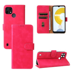 For OPPO Realme C21Y Solid Color Skin Feel Magnetic Buckle Horizontal Flip Calf Texture PU Leather Case with Holder & Card Slots & Wallet(Rose Red)