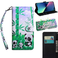 For iPhone 13 mini 3D Painting Pattern Coloured Drawing Leather Phone Case (Panda)