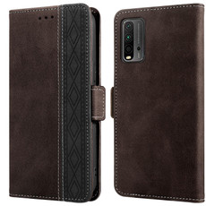 For Xiaomi Redmi 9T Stitching Side-Magnetic RFID Leather Phone Case(Coffee)