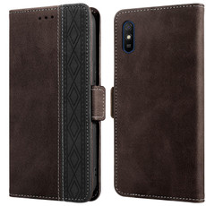 For Xiaomi Redmi 9A Stitching Side-Magnetic RFID Leather Phone Case(Coffee)