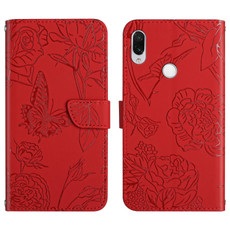 For Xiaomi Redmi Note 7 Skin Feel Butterfly Peony Embossed Leather Phone Case(Red)