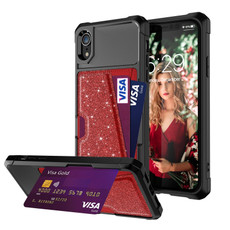 For iPhone XR Glitter Magnetic Card Bag Phone Case(Red)