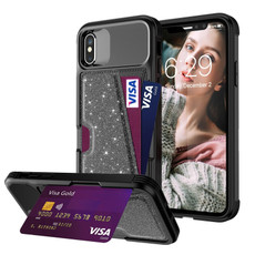 For iPhone X / XS Glitter Magnetic Card Bag Leather Case(Black) For iPhone X / XS Glitter Magnetic Card Bag Leather Case(Black)