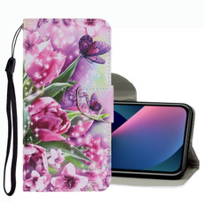 For iPhone 13 mini Coloured Drawing Pattern Leather Phone Case (Rose Butterfly)