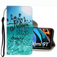 For Xiaomi Redmi 9T 3D Colored Drawing Leather Phone Case(Blue Coconut Grove)