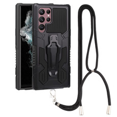 For Samsung Galaxy S22 Ultra 5G Lanyard Mecha Armor Kickstand PC + TPU Phone Case(Black) For Samsung Galaxy S22 Ultra 5G Lanyard Mecha Armor Kickstand PC + TPU Phone Case(Black)