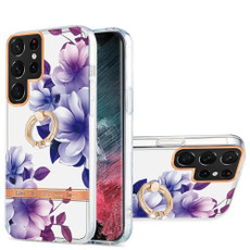 For Samsung Galaxy S22 Ultra 5G Ring IMD Flowers TPU Phone Case(Purple Begonia) For Samsung Galaxy S22 Ultra 5G Ring IMD Flowers TPU Phone Case(Purple Begonia)