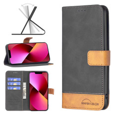 For iPhone 13 BF11 Color Matching Skin Feel Leather Phone Case(Black)