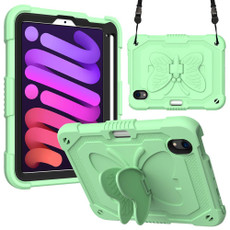 For iPad mini 6 Pure Color PC + Silicone Anti-drop Protective Tablet Case with Butterfly Shape Holder & Pen Slot(Fresh Green)