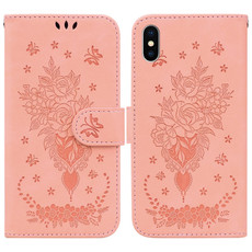 For iPhone X / XS Butterfly Rose Embossed Leather Phone Case(Pink)